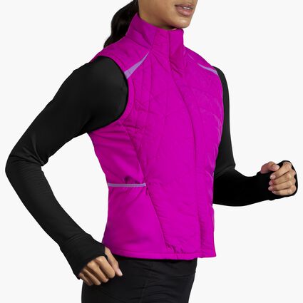 Movement angle (treadmill) view of Brooks Shield Hybrid Vest for women
