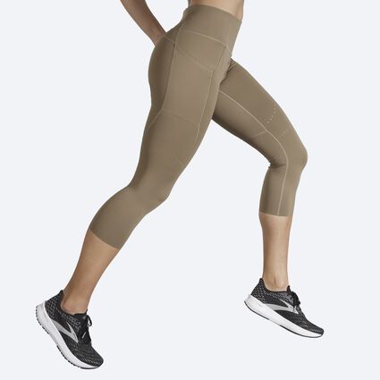 Movement angle (treadmill) view of Brooks Method 3/4 Tight for women