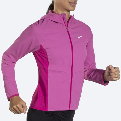 Movement angle (treadmill) view of Brooks Canopy Jacket for women