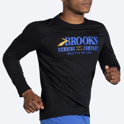 Movement angle (treadmill) view of Brooks Distance Graphic Long Sleeve for men