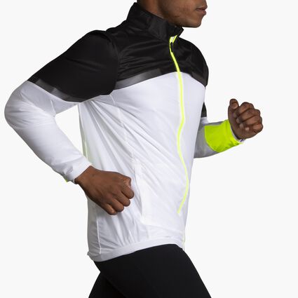Movement angle (treadmill) view of Brooks Carbonite Jacket for men