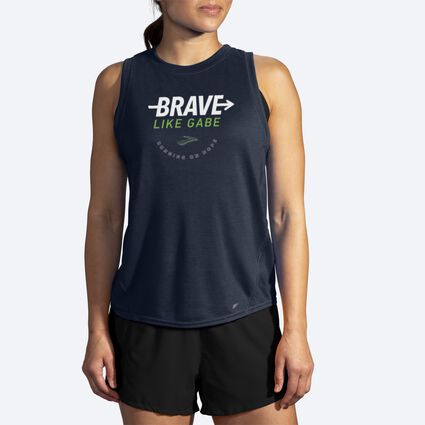 Model (front) view of Brooks BLG Distance Graphic Tank for women