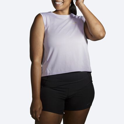 Model angle (relaxed) view of Brooks Run Within Sleeveless for women