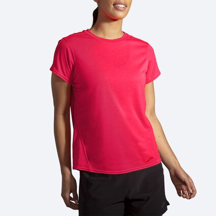 Model angle (relaxed) view of Brooks Distance Short Sleeve for women