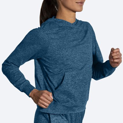 Movement angle (treadmill) view of Brooks Luxe Hoodie for women