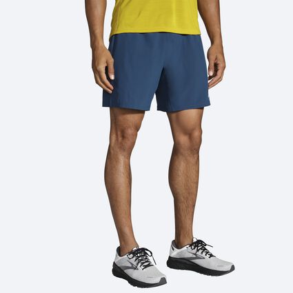 Model angle (relaxed) view of Brooks Sherpa 7" Short for men