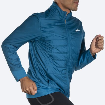 Movement angle (treadmill) view of Brooks Shield Hybrid Jacket 2.0 for men