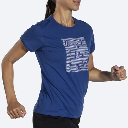 Movement angle (treadmill) view of Brooks Distance Short Sleeve 2.0 for women