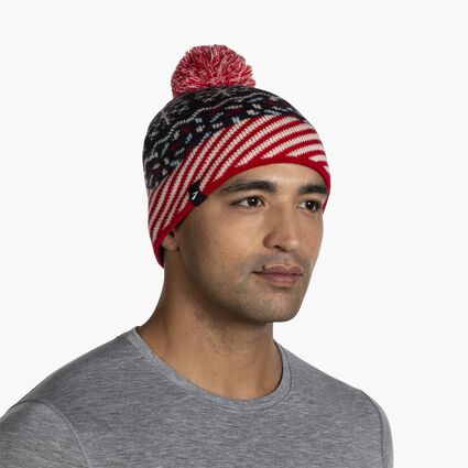 Model (front) view of Brooks Heritage Pom Beanie for unisex