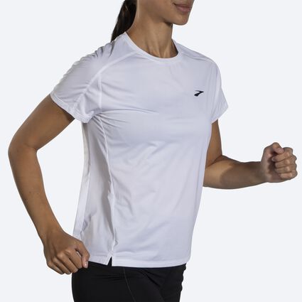 Movement angle (treadmill) view of Brooks Sprint Free Short Sleeve 2.0 for women