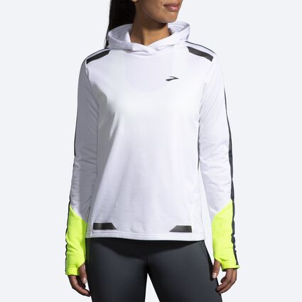 Model (front) view of Brooks Run Visible Thermal Hoodie for women