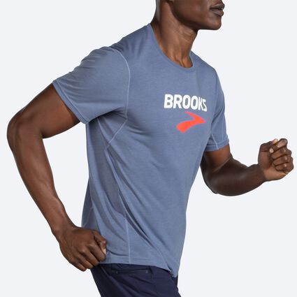 Movement angle (treadmill) view of Brooks Distance Graphic Short Sleeve for men