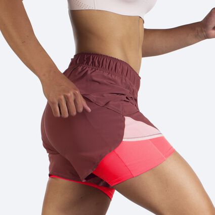 Movement angle (treadmill) view of Brooks Chaser 5" 2-in-1 Short for women