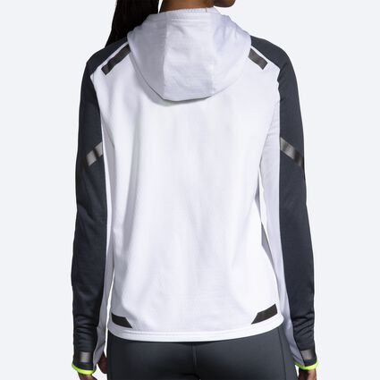 Model (back) view of Brooks Run Visible Thermal Hoodie for women