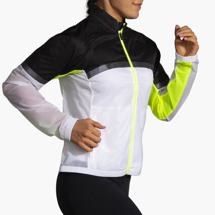 Movement angle (treadmill) view of Brooks Carbonite Jacket for women