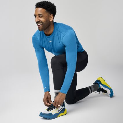 Movement angle (treadmill) view of Brooks High Point Long Sleeve for men
