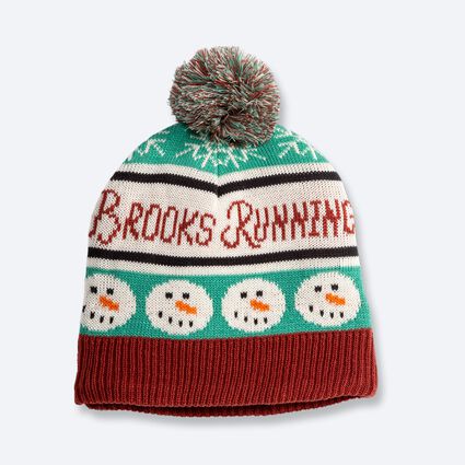 Laydown (front) view of Brooks Run Merry Pom Beanie for unisex