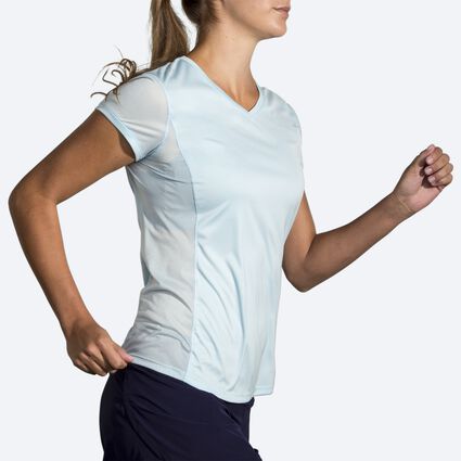 Movement angle (treadmill) view of Brooks Stealth Short Sleeve for women