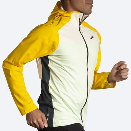Movement angle (treadmill) view of Brooks High Point Waterproof Jacket for men