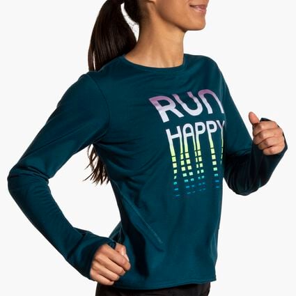 Movement angle (treadmill) view of Brooks Distance Long Sleeve 3.0 for women