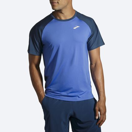 Model angle (relaxed) view of Brooks Run Within Short Sleeve for men