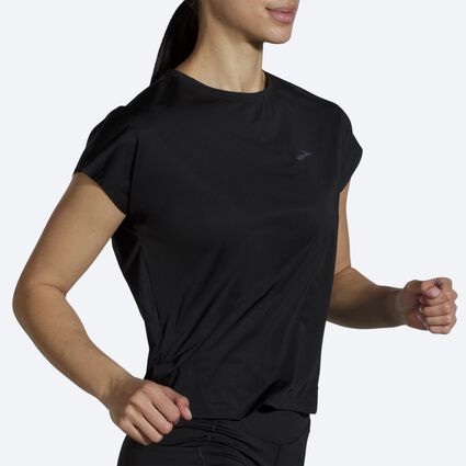 Movement angle (treadmill) view of Brooks Sprint Free Short Sleeve for women