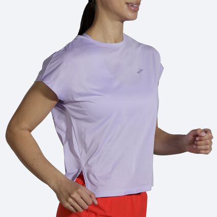 Movement angle (treadmill) view of Brooks Sprint Free Short Sleeve for women