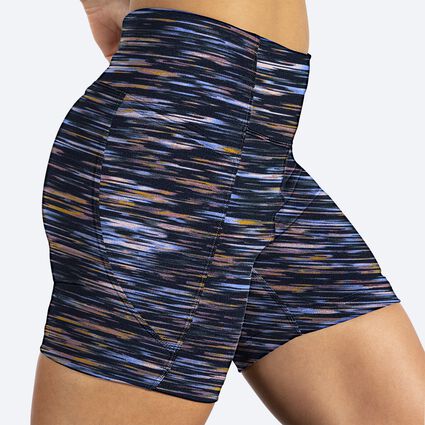 Movement angle (treadmill) view of Brooks Moment 5" Short Tight for women