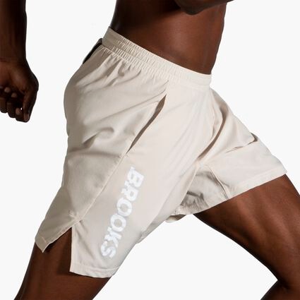 Movement angle (treadmill) view of Brooks Run Within 7" Linerless Short for men