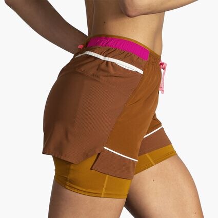 Movement angle (treadmill) view of Brooks High Point 3" 2-in-1 Short for women