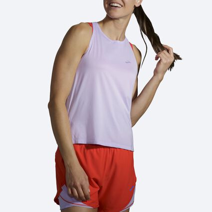 Model angle (relaxed) view of Brooks Sprint Free Tank for women