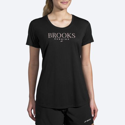 Model (front) view of Brooks Distance Graphic Tee for women