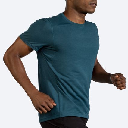 Movement angle (treadmill) view of Brooks Distance Short Sleeve for men