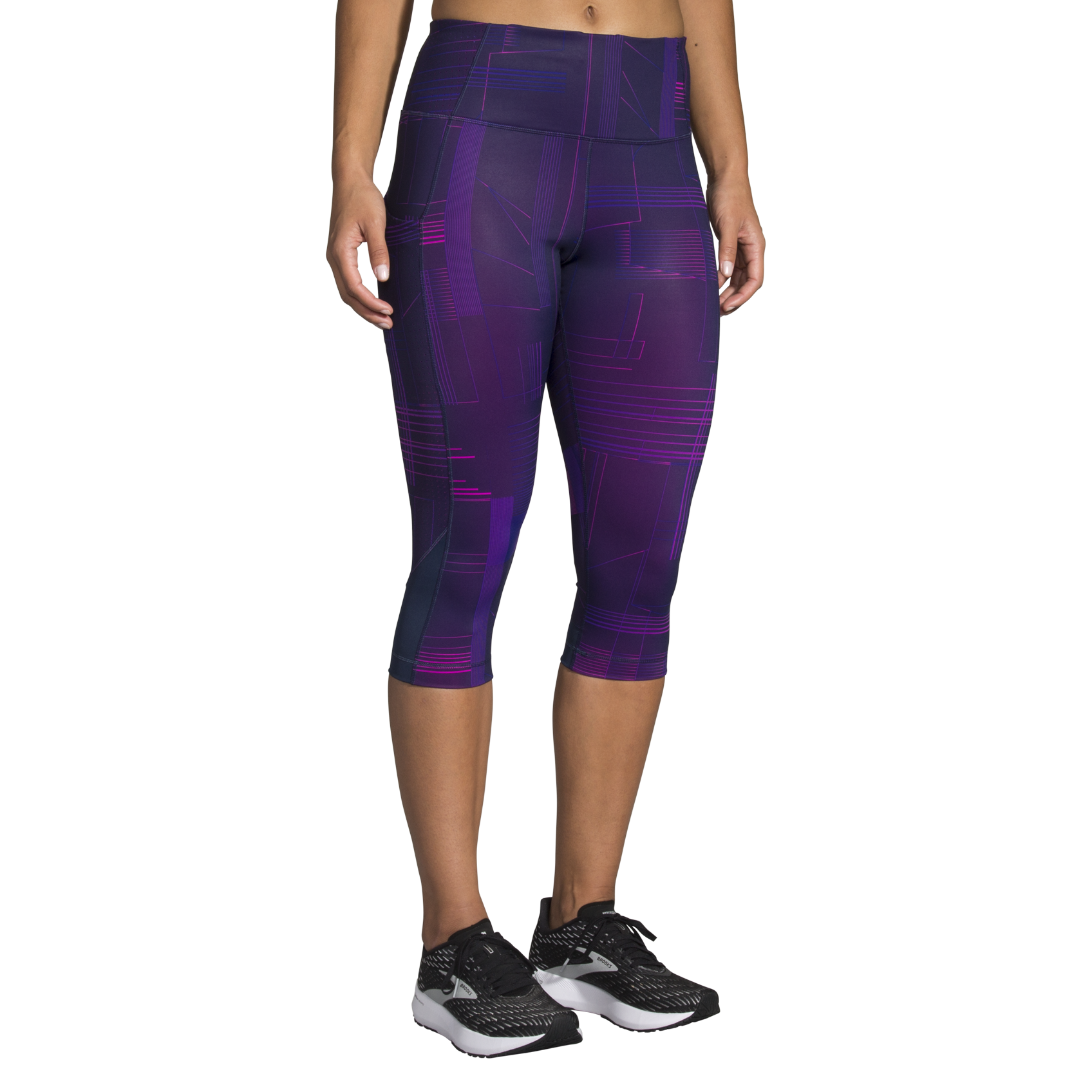 More Mile Womens Printed 3/4 Capri Tights Gym Running Training Purple 