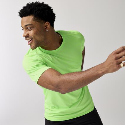 Movement angle (treadmill) view of Brooks Luxe Short Sleeve for men