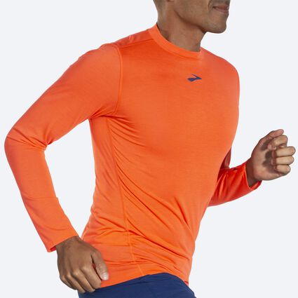 Movement angle (treadmill) view of Brooks High Point Long Sleeve for men