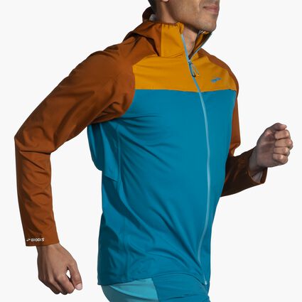 Movement angle (treadmill) view of Brooks High Point Waterproof Jacket for men