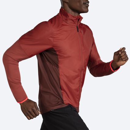 Movement angle (treadmill) view of Brooks Fusion Hybrid Jacket for men