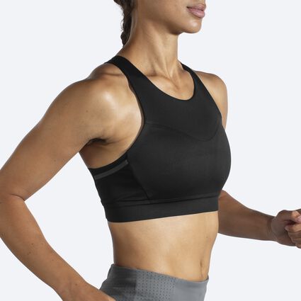 Brooks 3 Pocket Sports Bra für Damen – Ansicht aus einem Winkel bei Bewegung (Laufband)