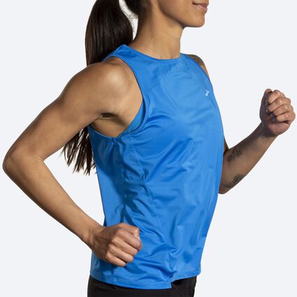 Movement angle (treadmill) view of Brooks Sprint Free Tank 2.0 for women