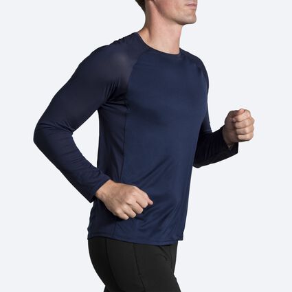 Movement angle (treadmill) view of Brooks Stealth Long Sleeve for men