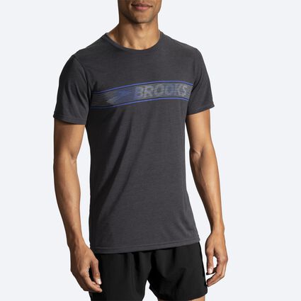 Model angle (relaxed) view of Brooks Distance Graphic Tee for men