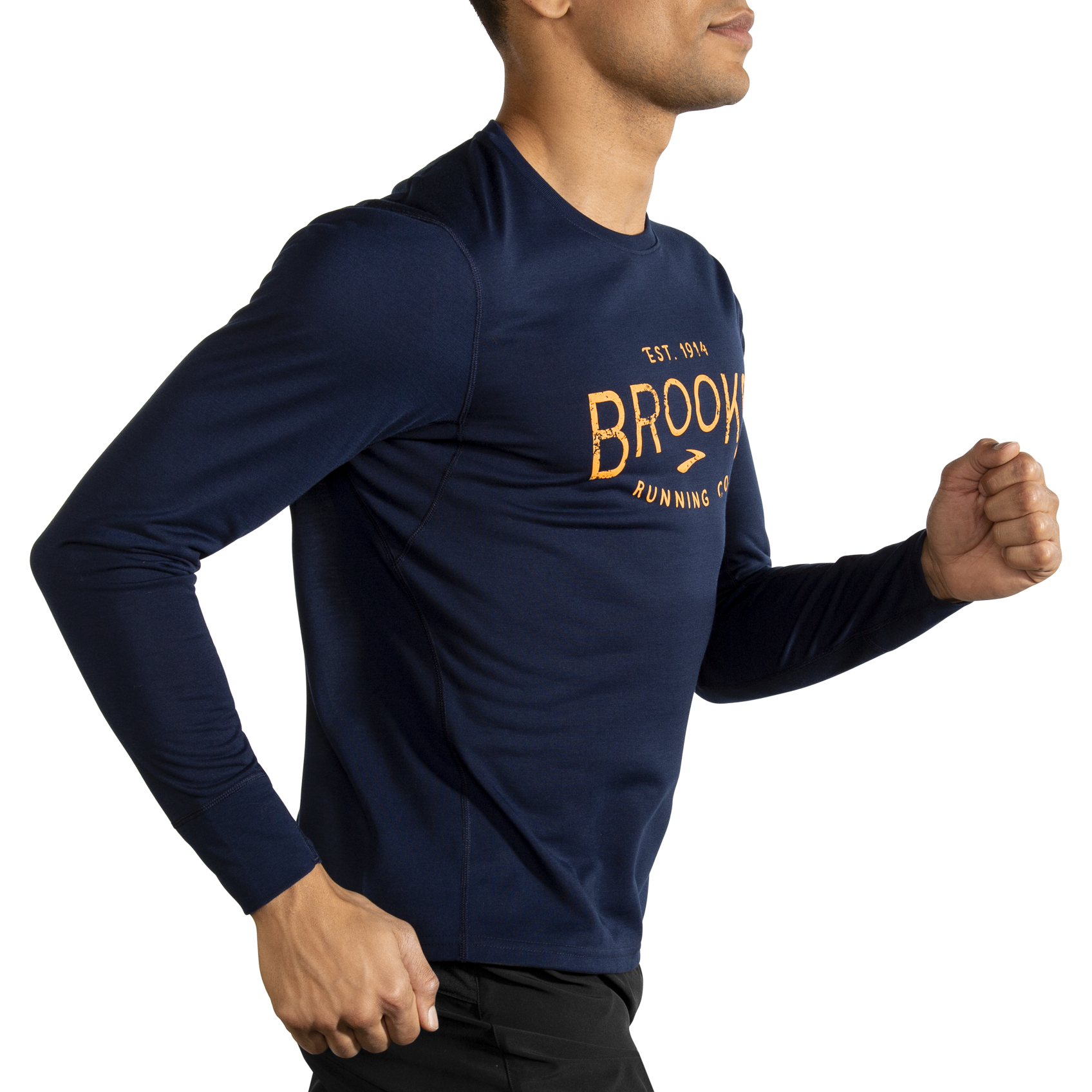 Navy Brooks Distance Graphic Long Sleeve Mens Running Top 