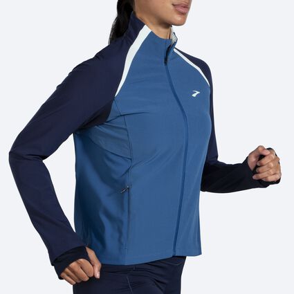 Movement angle (treadmill) view of Brooks Fusion Hybrid Jacket for women