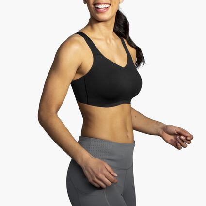 Model angle (relaxed) view of Brooks Dare Underwire Run Bra for women