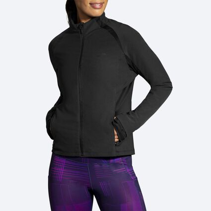 Model angle (relaxed) view of Brooks Fusion Hybrid Jacket for women