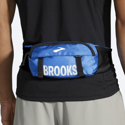 Model (back) view of Brooks Stride Waist Pack for unisex