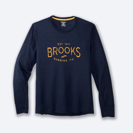 Laydown (front) view of Brooks Distance Graphic Long Sleeve for men