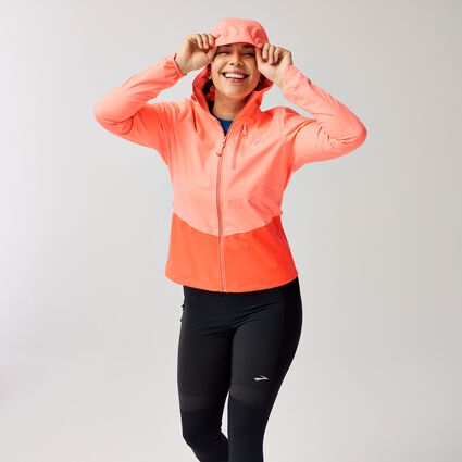 Movement angle (treadmill) view of Brooks High Point Waterproof Jacket 2 for women