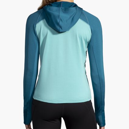 Model (back) view of Brooks Notch Thermal Hoodie 2.0 for women